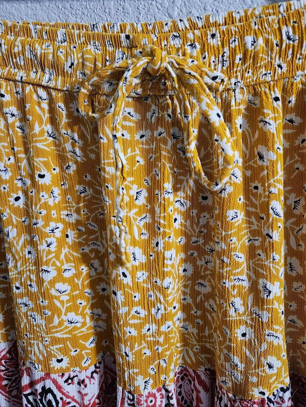 Jackpot OSFA Tiered Floral Maxi Skirt in Mustard, Pink, Black & Blue - Picture 4 of 8